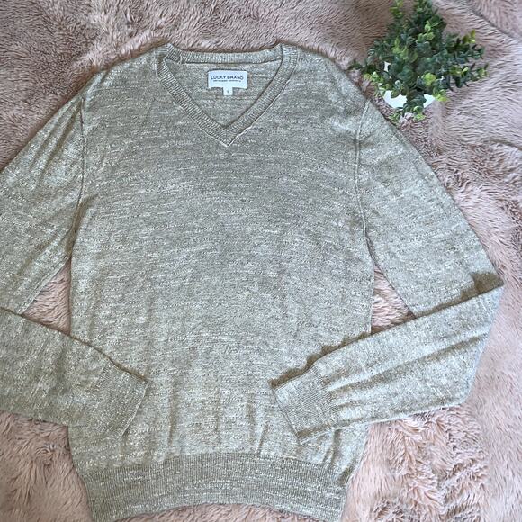 Lucky Brand White Label Tan Men's Cotton V-Neck Casual Sweater Small - Picture 3 of 9
